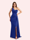 Sexy One Shoulder Mermaid Side Slit Soft Satin Long Bridesmaid Dress For Wedding Online