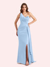 Sexy One Shoulder Mermaid Side Slit Soft Satin Long Bridesmaid Dress For Wedding Online