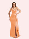 Sexy One Shoulder Mermaid Side Slit Soft Satin Long Bridesmaid Dress For Wedding Online