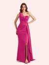 Sexy One Shoulder Mermaid Side Slit Soft Satin Long Bridesmaid Dress For Wedding Online