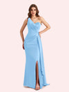 Sexy One Shoulder Mermaid Side Slit Soft Satin Long Bridesmaid Dress For Wedding Online