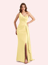 Sexy One Shoulder Mermaid Side Slit Soft Satin Long Bridesmaid Dress For Wedding Online