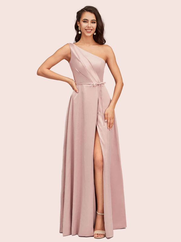 Elegant A-Line One Shoulder Long Soft Satin Bridesmaid Dresses Online