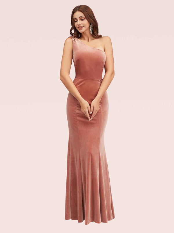 Sexy One Shoulder Long Mermaid Velvet Bridesmaid Dress Online