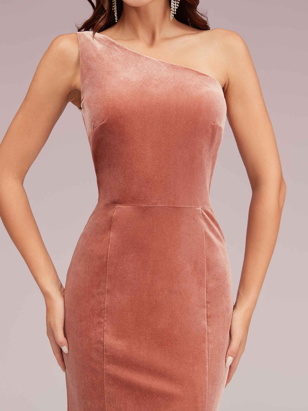 Sexy One Shoulder Long Mermaid Velvet Bridesmaid Dress Online