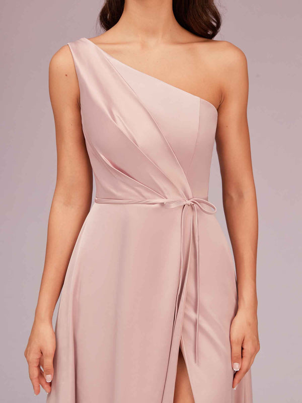 Elegant A-Line One Shoulder Long Soft Satin Bridesmaid Dresses Online