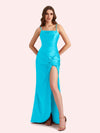 Sexy Spaghetti Straps Mermaid Side Slit Soft Satin Long Bridesmaid Dress For Wedding