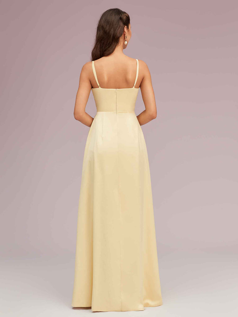 Simple Spaghetti Straps Long Soft Satin Bridesmaid Dresses