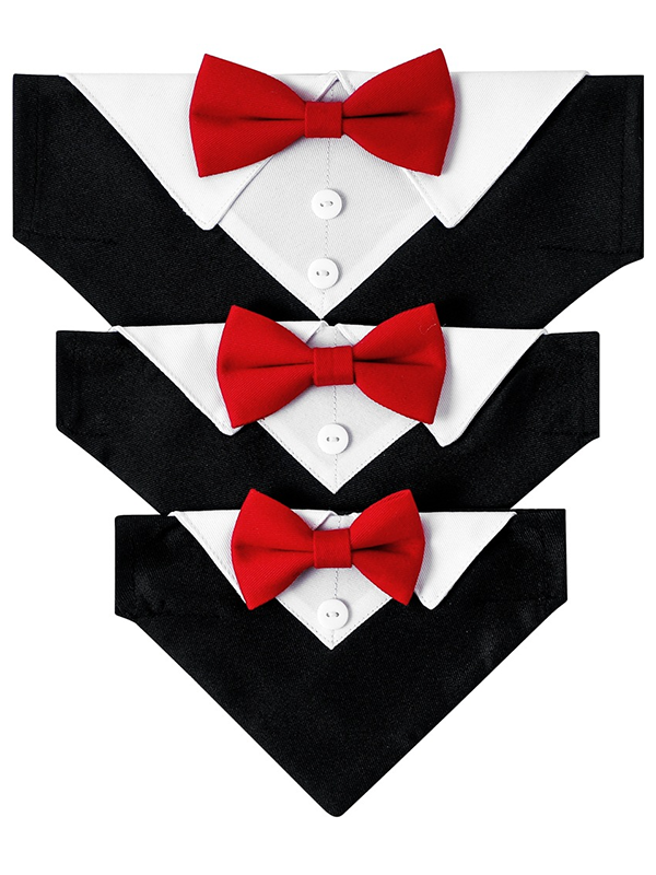 Formal Dog Tuxedo Wedding Bandana with Bowtie Adjustable Outfit for Dogs Pets