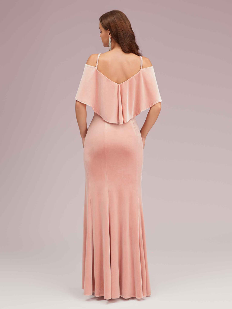 Sexy Cold Shoulder Velvet Mermaid Long Bridesmaid Dresses With Slit Sexy Cold Shoulder Velvet Mermaid Long Bridesmaid Dresses With Slit