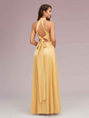 Elegant A-line High Neck Long Side Split Long Soft Satin Bridesmaid Dresses
