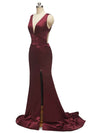Sexy V-neck Criss Cross Side Slit Long Siky Satin Mermaid Bridesmaid Dresses Online