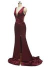 Sexy V-neck Criss Cross Side Slit Long Soft Satin Mermaid Formal Prom Dresses Online