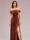 Elegant Stretch Velvet Off Shoulder Side Slit Long Formal Prom Dresses Online