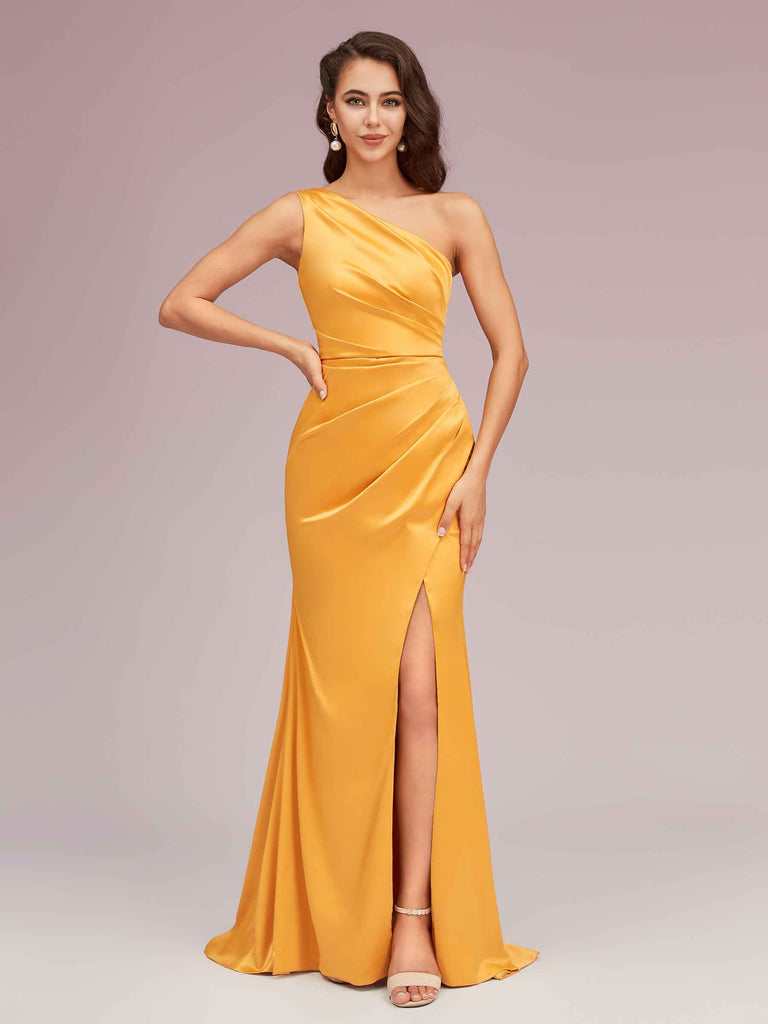 One Shoulder Mermaid Satin Bridesmaid Dresses