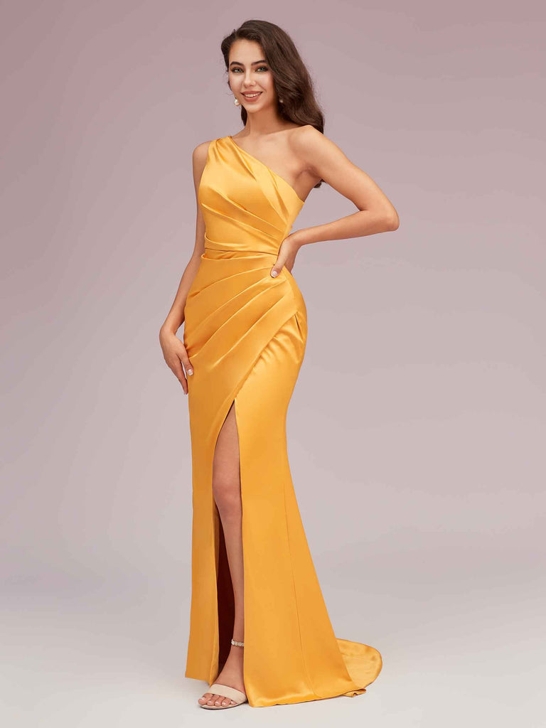 Elegant One Shoulder Mermaid Side Slit Silky Satin Evening Prom Dresses Online Elegant One Shoulder Mermaid Side Slit Silky Satin Evening Prom Dresses Online