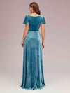 Elegant Velvet V-neck Side Slit Short Sleeves Long Bridesmaid Dresses Online