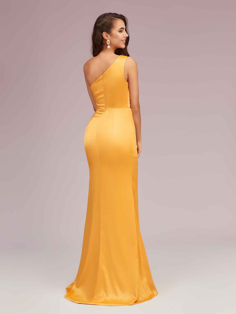 Elegant One Shoulder Mermaid Side Slit Soft Satin Bridesmaid Dresses For Sale Elegant One Shoulder Mermaid Side Slit Soft Satin Bridesmaid Dresses For Sale