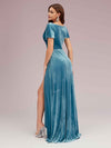 Elegant Velvet V-neck Side Slit Short Sleeves Long Bridesmaid Dresses Online