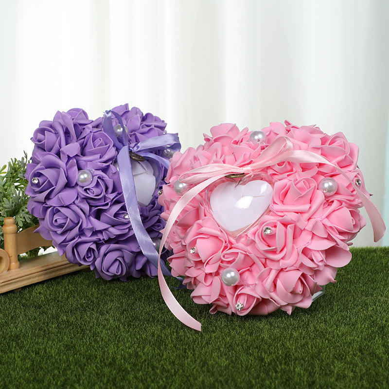 PE Foam Rose Flower Heart Shape Ring Pillow Wedding Ring Box, JZH-5799