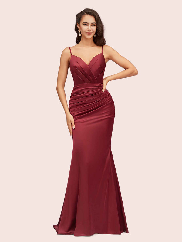 Sexy Backless Mermaid Spaghetti Straps Long Silky Satin Prom Dresses Online