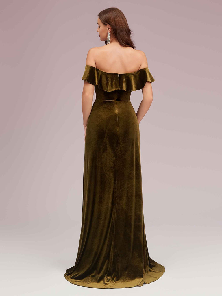 Elegant Off Shoulder Side Slit Long Velvet Bridesmaid Dresses Online For Sale