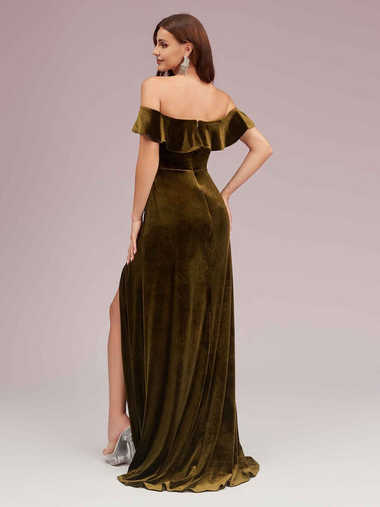 Elegant Off Shoulder Side Slit Long Velvet Bridesmaid Dresses Online For Sale Elegant Off Shoulder Side Slit Long Velvet Bridesmaid Dresses Online For Sale