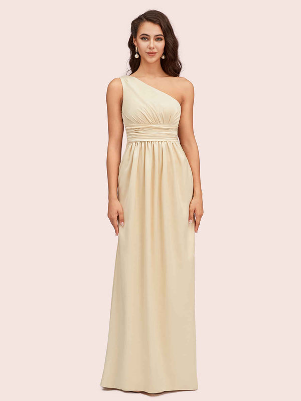 Elegant One Shoulder A-Line Long Soft Satin Bridesmaid Dresses Online