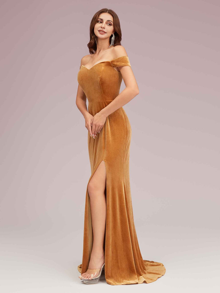 Elegant Side Slit Mermaid Off Shoulder Long Stretch Velvet Formal Prom Dresses Online Elegant Side Slit Mermaid Off Shoulder Long Stretch Velvet Formal Prom Dresses Online