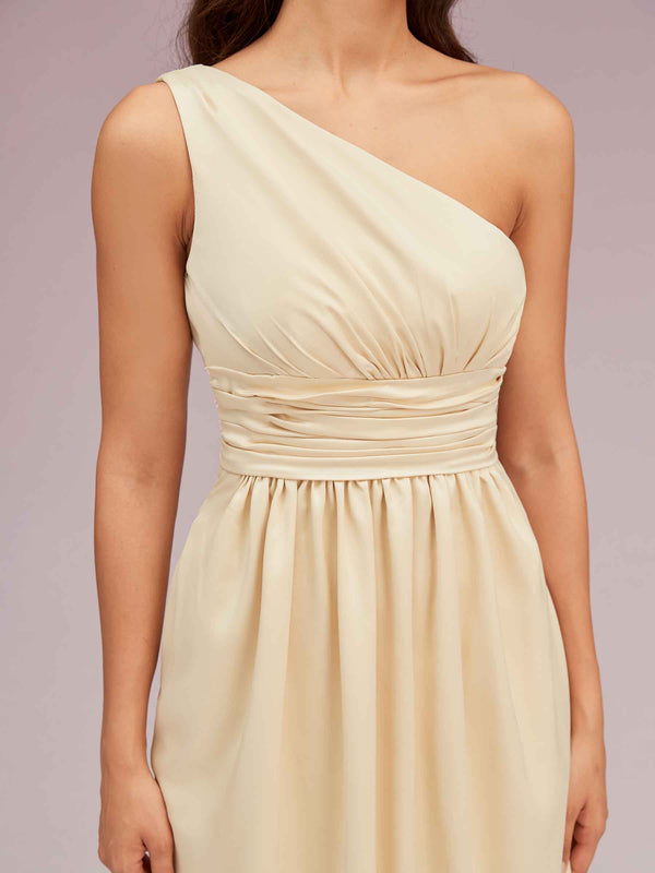 Elegant One Shoulder A-Line Long Soft Satin Bridesmaid Dresses Online