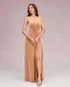 Modern Velvet V-Neck Side Slit Long Bridesmaid Dresses Online