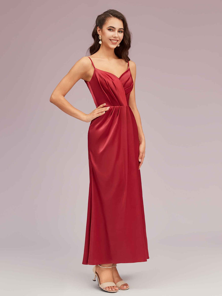 Elegant Spaghetti Straps A-Line Ankle Length Short Satin Prom Dresses Online Elegant Spaghetti Straps A-Line Ankle Length Short Satin Prom Dresses Online