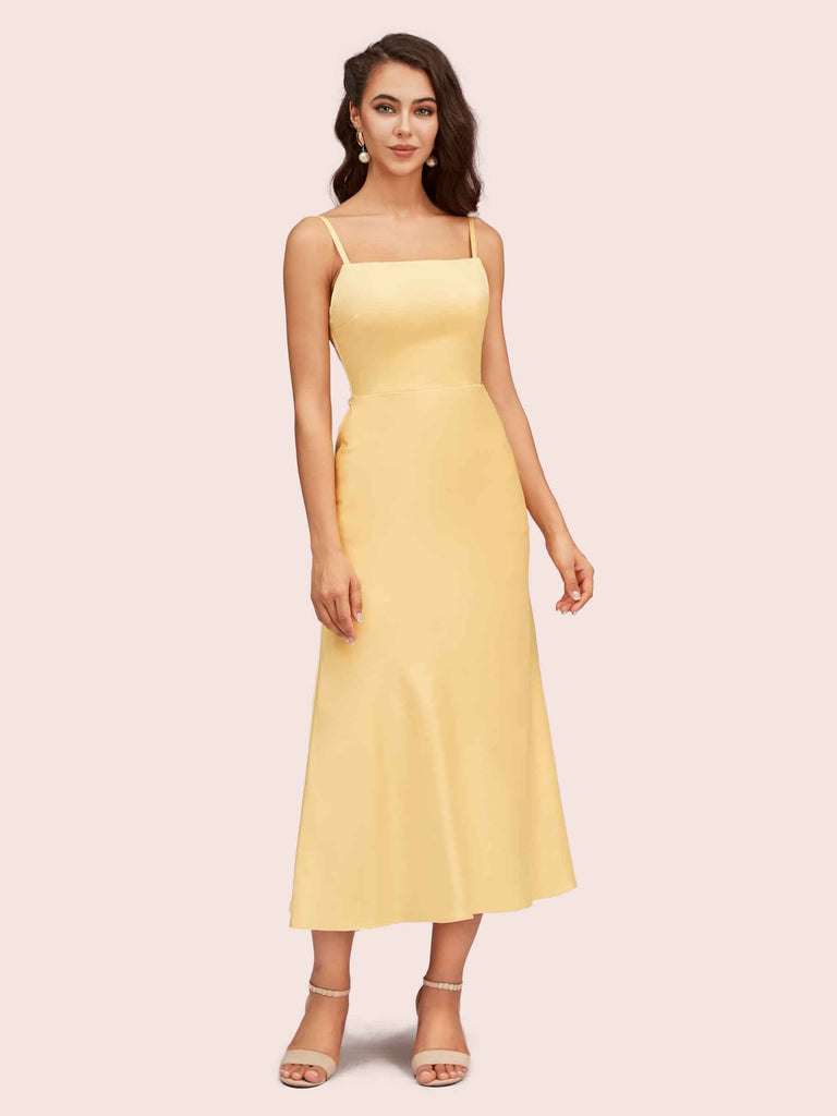 Elegant Ankle Length Spaghetti Straps Short Soft Short Satin Prom Party Dresses Elegant Ankle Length Spaghetti Straps Short Soft Short Satin Prom Party Dresses