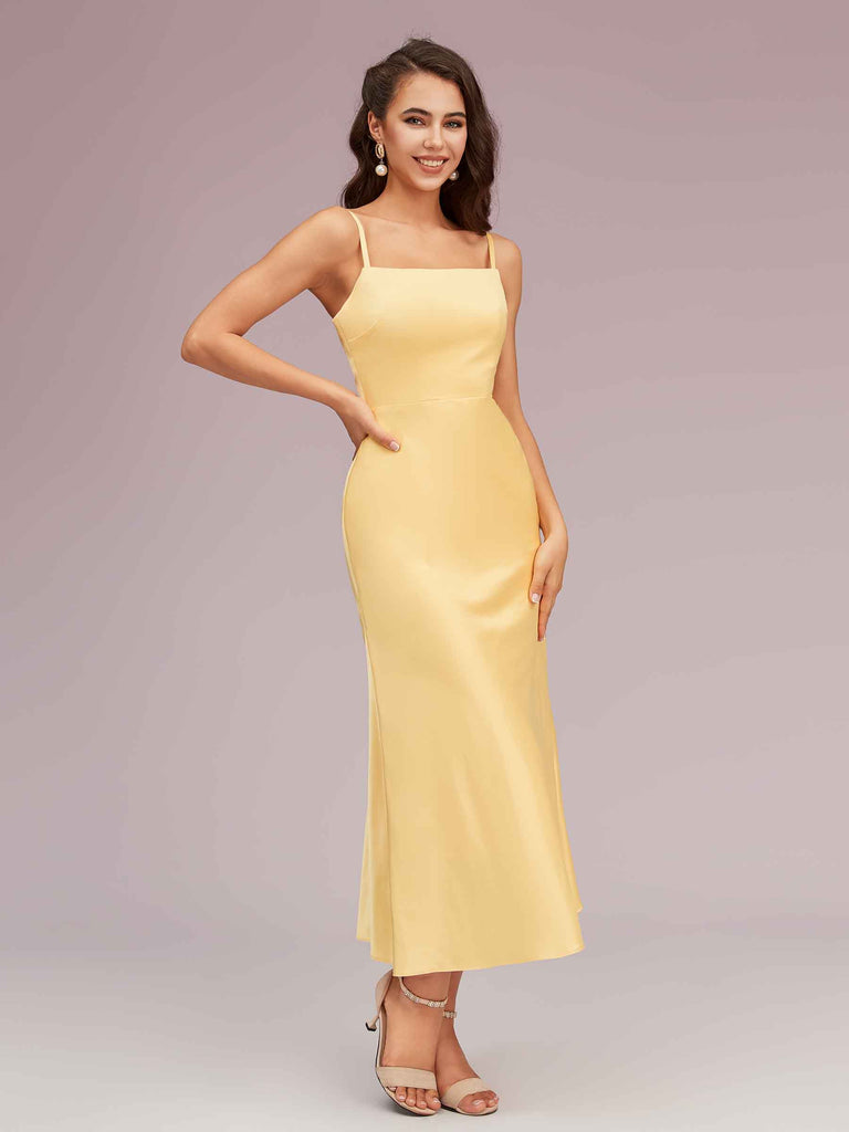 Elegant Ankle Length Spaghetti Straps Short Soft Satin Bridesmaid Dresses Elegant Ankle Length Spaghetti Straps Short Soft Satin Bridesmaid Dresses