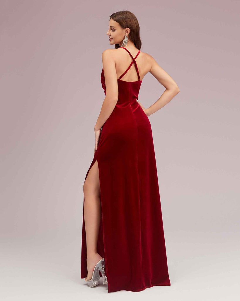 Sexy Velvet Criss Cross V-neck Long Mermaid Party Prom Dresses Online