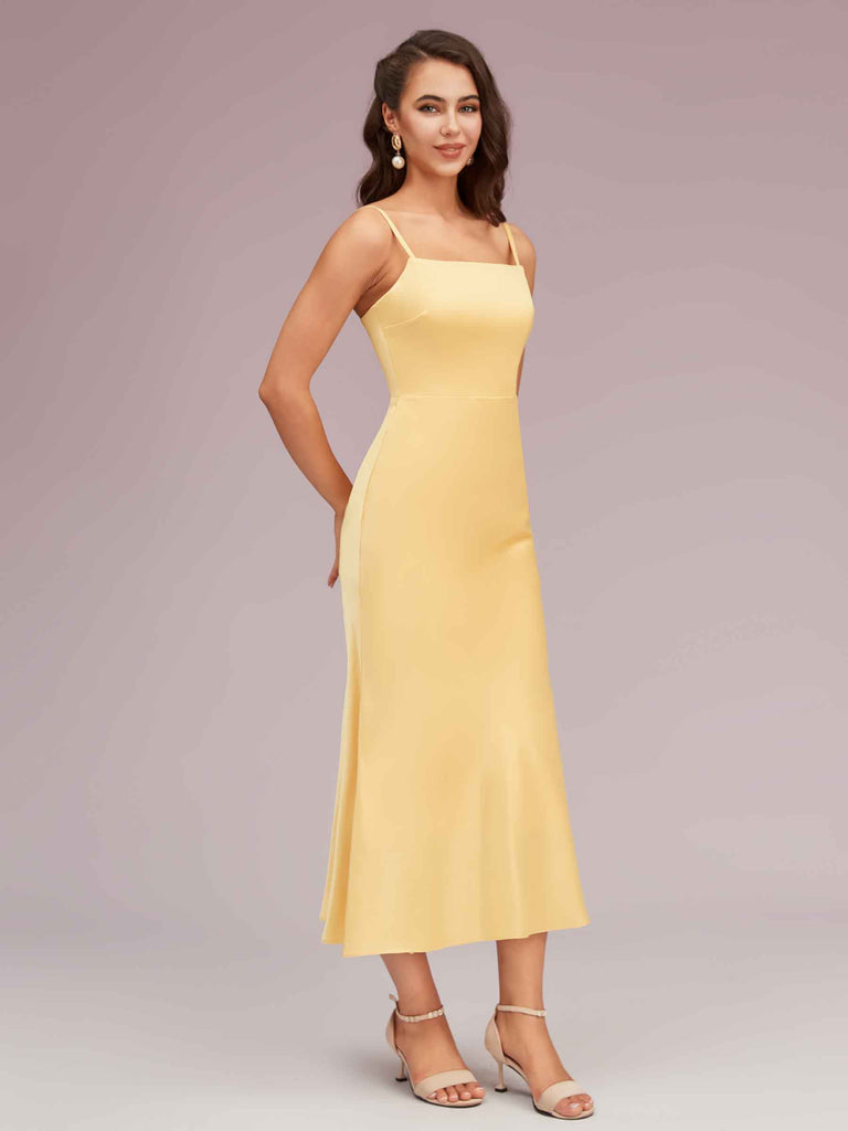 Elegant Ankle Length Spaghetti Straps Short Soft Satin Bridesmaid Dresses Elegant Ankle Length Spaghetti Straps Short Soft Satin Bridesmaid Dresses