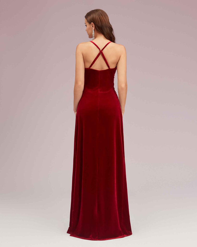 Sexy Velvet Criss Cross V-neck Long Mermaid Party Prom Dresses Online