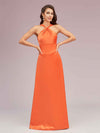 Elegant A-line Halter Sleeveless Floor Length Long Soft Satin Bridesmaid Dresses