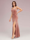 Elegant Velvet Square Neck Long Mermaid Party Prom Dresses With Slit