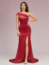 Sexy Mermaid One Shoulder Long Soft Satin Bridesmaid Dresses With Slit