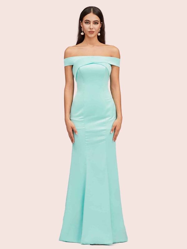 Sexy Off Shoulder Sleeveless Mermaid Long Soft Satin Party Prom Dresses