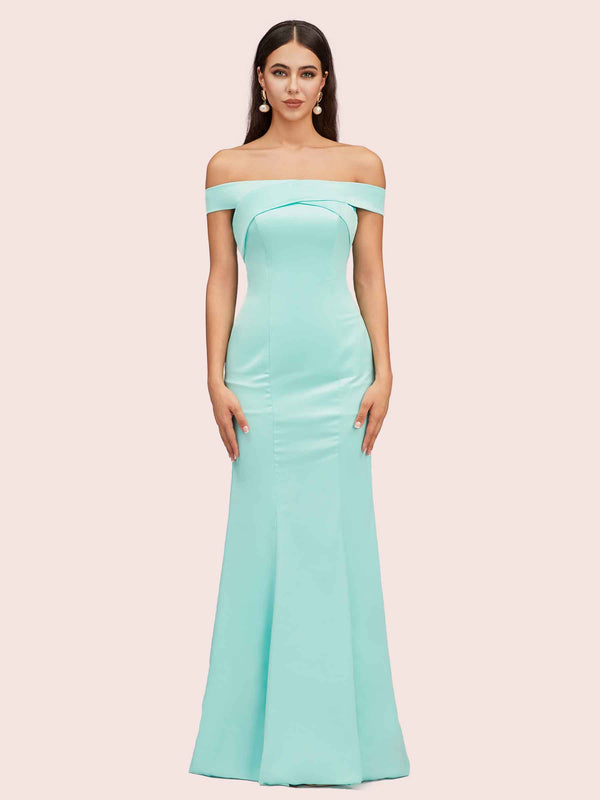 Sexy Off Shoulder Sleeveless Mermaid Long Soft Satin Bridesmaid Dresses