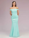 Sexy Off Shoulder Sleeveless Mermaid Long Soft Satin Party Prom Dresses