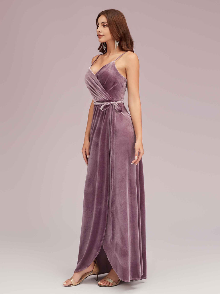 Elegant Velvet Spaghetti Straps V-neck Modern Long Bridesmaid Dresses Elegant Velvet Spaghetti Straps V-neck Modern Long Bridesmaid Dresses