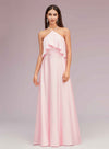 Elegant A-line Halter Sleeveless Long Soft Satin Bridesmaid Dresses Online