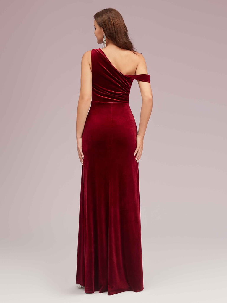 Sexy One Shoulder Side Slit Long Velvet Bridesmaid Dresses Online For Sale