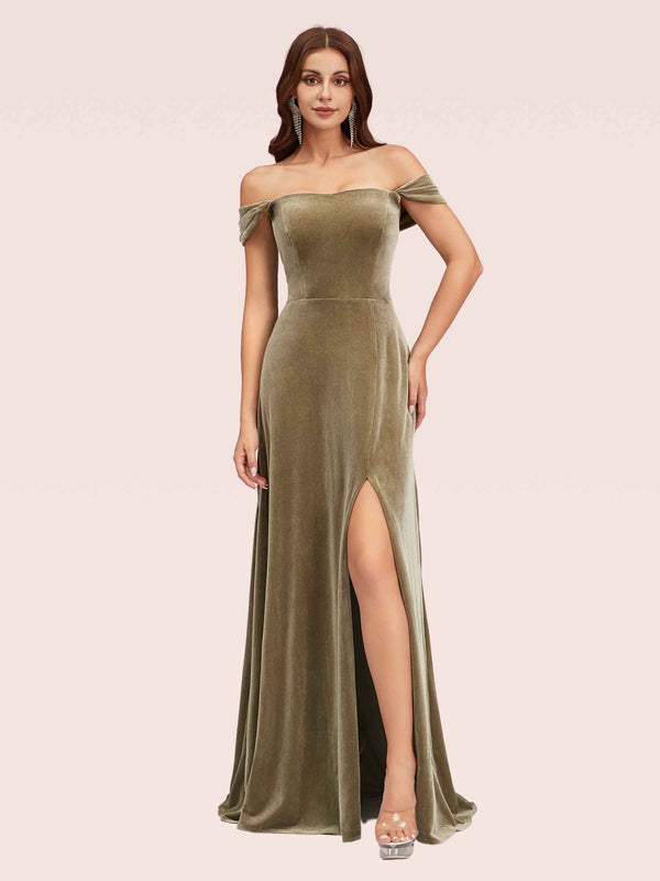 Sexy Mermaid Off Shoulder Long Side Slit Velvet Bridesmaid Dresses Online