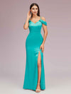 Sexy Cold Shoulder V-Neck Side Slit Mermaid Long Soft Satin Evening Prom Dresses
