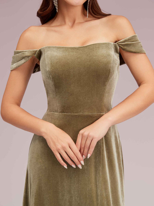 Sexy Mermaid Off Shoulder Long Side Slit Velvet Bridesmaid Dresses Online