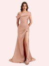 Sexy Off Shoulder Mermaid Side Slit Soft Satin Long Bridesmaid Dress For Wedding Online